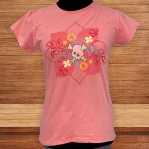 Pink skater skull tee girls size L